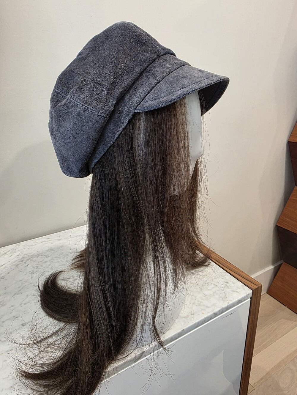 Suede Bubble Boy Cap in Blue Grey - Women Accessories